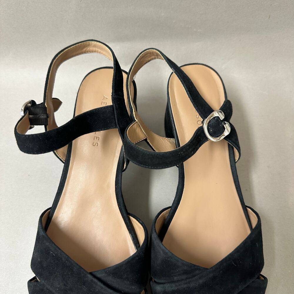 Aerosoles Cosmos‎ Crisscross Platform Sandal in Black Suede Size 9 Block Heel - Picture 6 of 15